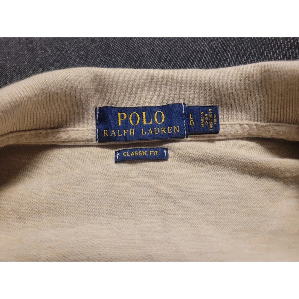 Polo Ralph Lauren Shirt Mens Size Large Beige Brown Pony Short Sleeve 100%Cotton